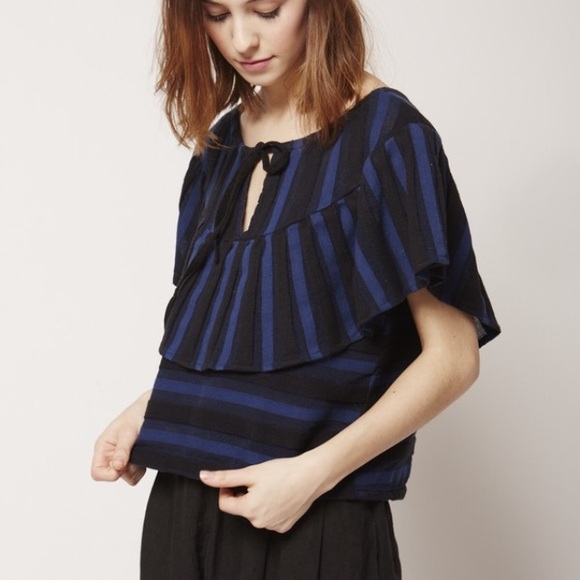 Ace & Jig Tops - Ace & Jig Striped Blouse Blue Cape Bib